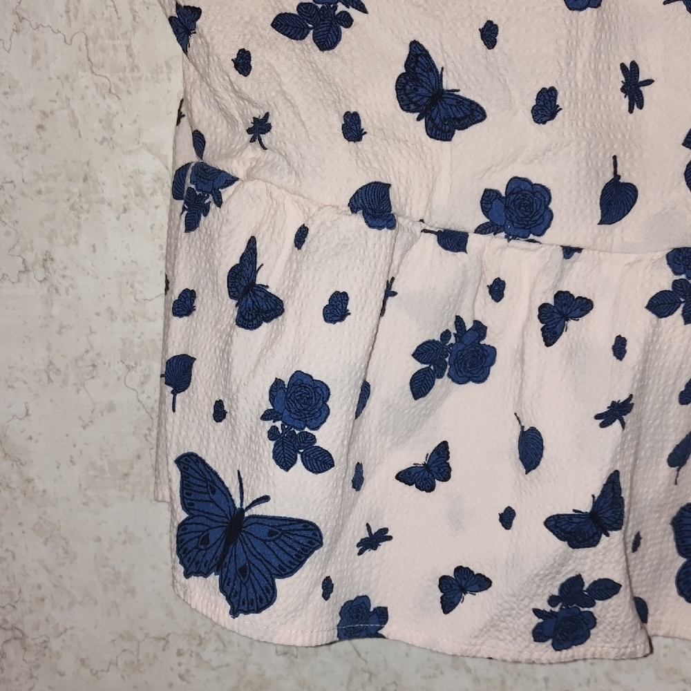 Free People Kids Blouse - White with Blue Butterflies - Picture 5 of 11